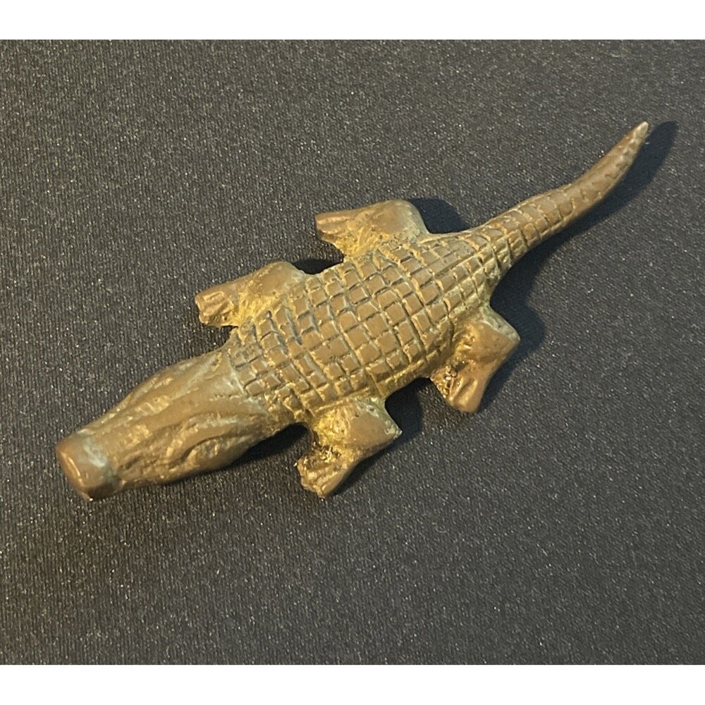 3.5" Antiqued Brass Alligator Paper Weight - Antique Vintage Style